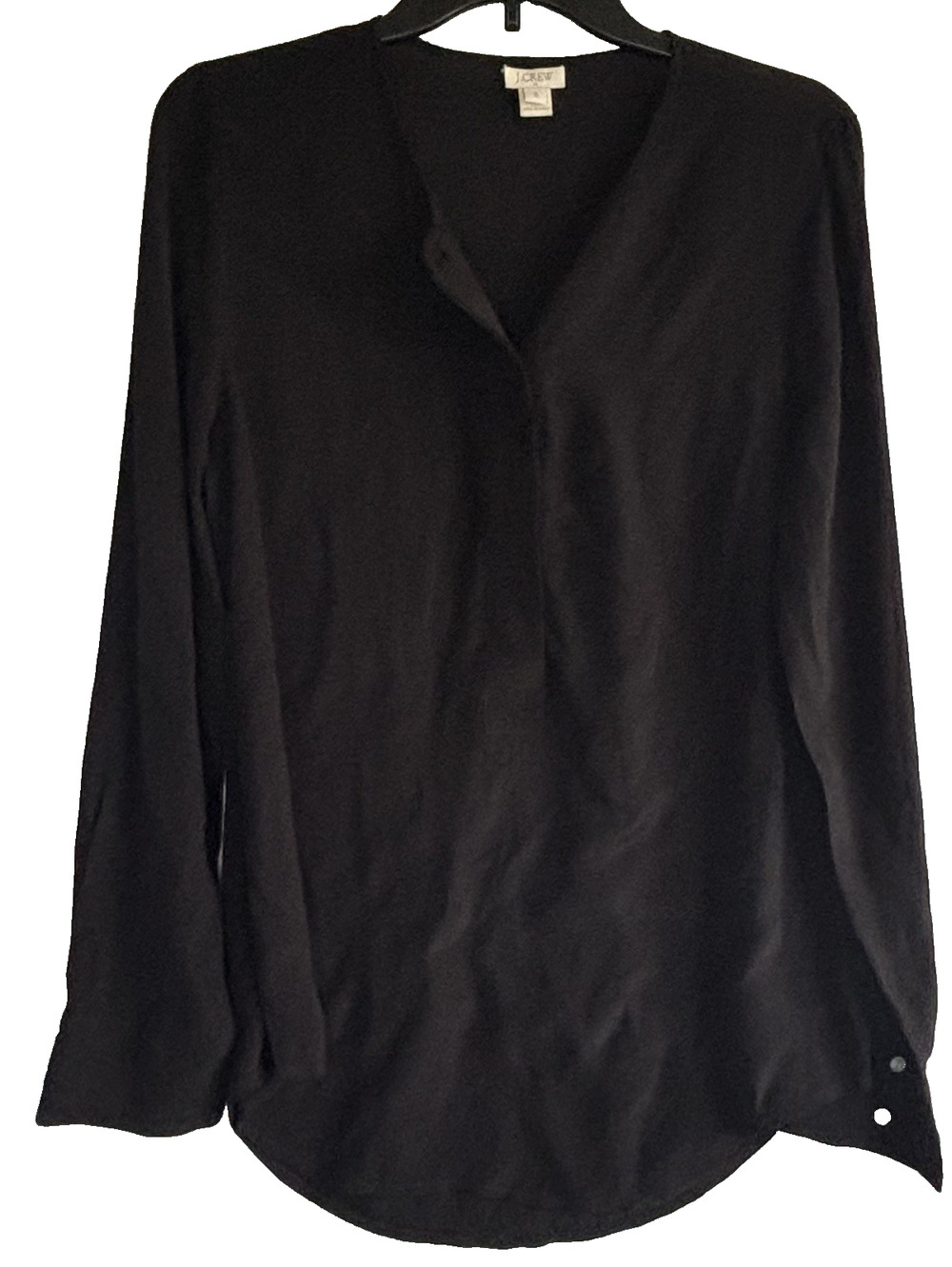 J. Crew Black Viscose Long Sleeve Half Button Long Sleeve Shirt Women's Small